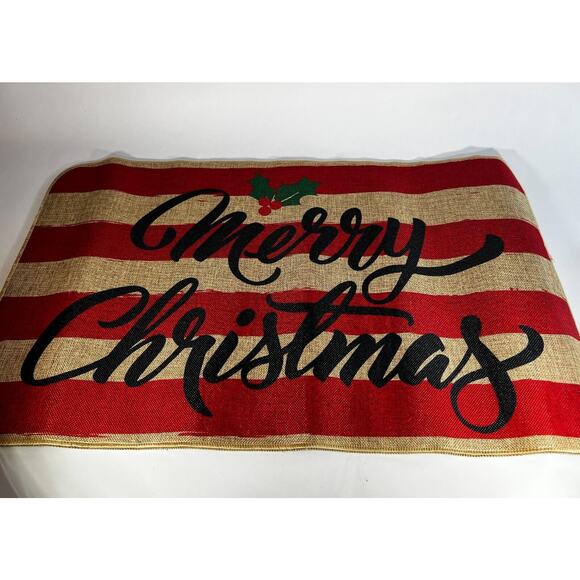 NEW Merry Christmas Rug Doormat Rubber Back Indoor Outdoor Red Natural - Picture 1 of 11